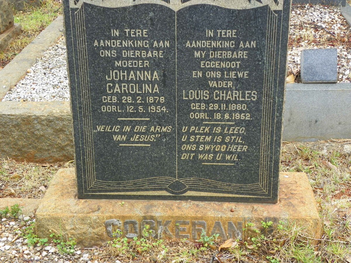 COCKERAN Louis Charles 1880-1952 &amp; Johanna Carolina 1878-1954