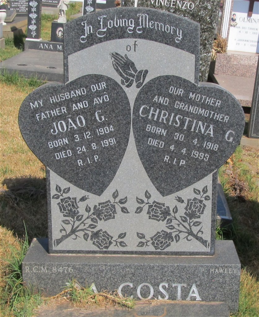 COSTA Joao G., da 1904-1991 &amp; Christina G. 1918-1993 