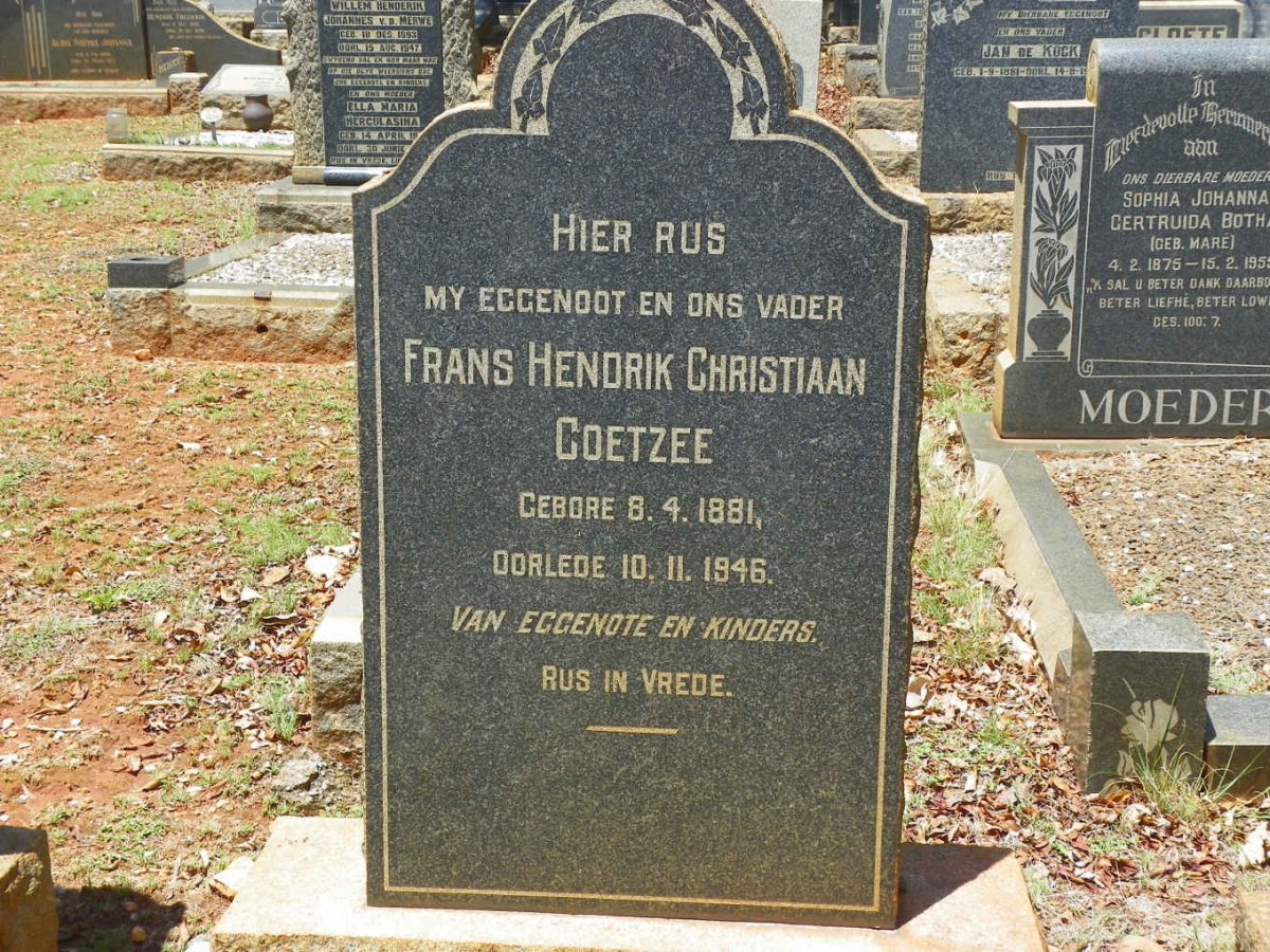 COETZEE Frans Hendrik Christiaan 1881-1946