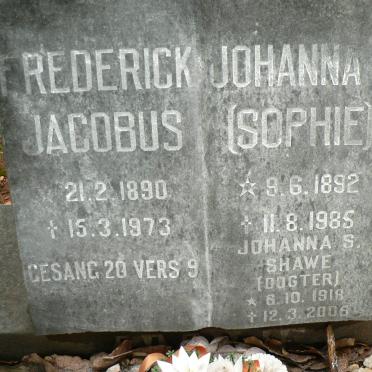 CRONJE Frederick Jacobus 1890-1973 &amp; Johanna S. 1892-1985 :: SHAWE Johanna S. 1918-2005