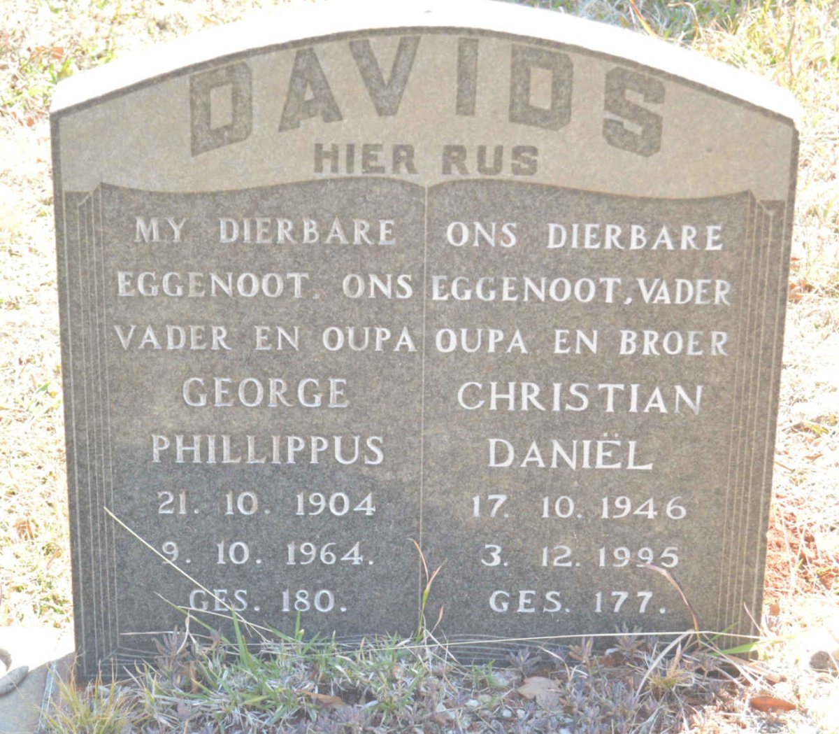 DAVIDS George Phillippus 1904-1964 :: DAVIDS Christian Daniel 1946-1995