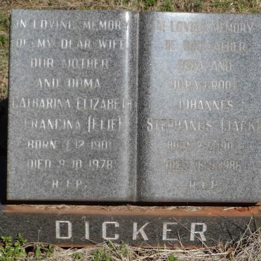 DICKER Johannes Stephanus 1907-1986 &amp; Catharina Elizabeth Francina 1901-1978