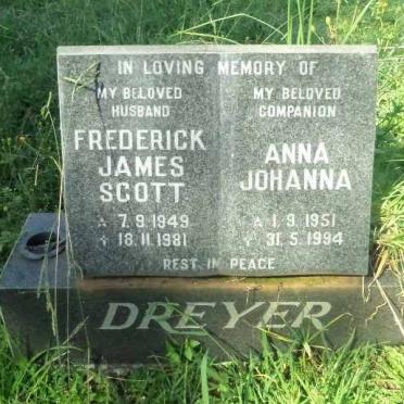 DREYER Frederick James Scott 1949-1981 &amp; Anna Johanna 1951-1994