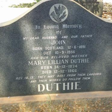 DUTHIE John 1891-1956 :: DUTHIE Mary Lillian 1874-1966