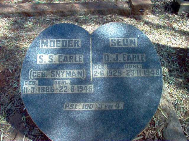 EARLE S.S. nee SNYMAN 1886-1946 :: EARLE O.J. 1929-1948