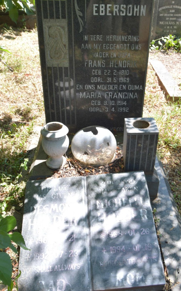 EBERSOHN Frans Hendrik 1910-1969 &amp; Maria Francina 1914-1992 :: HOLDER Desmond 1961-1992 &amp; Michelle 1968-1994
