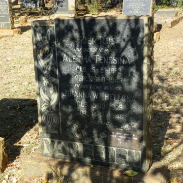 EEDEN Aletha Tenesina, van 1883-1943 :: VAN EEDEN Johanna Wilhelmina 1909-1946