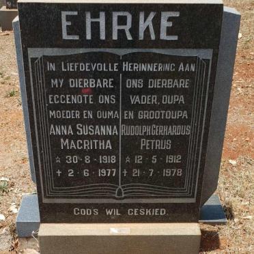 EHRKE Rudolph Gerhardus Petrus 1912-1978 &amp; Anna Susanna Magritha 1918-1977