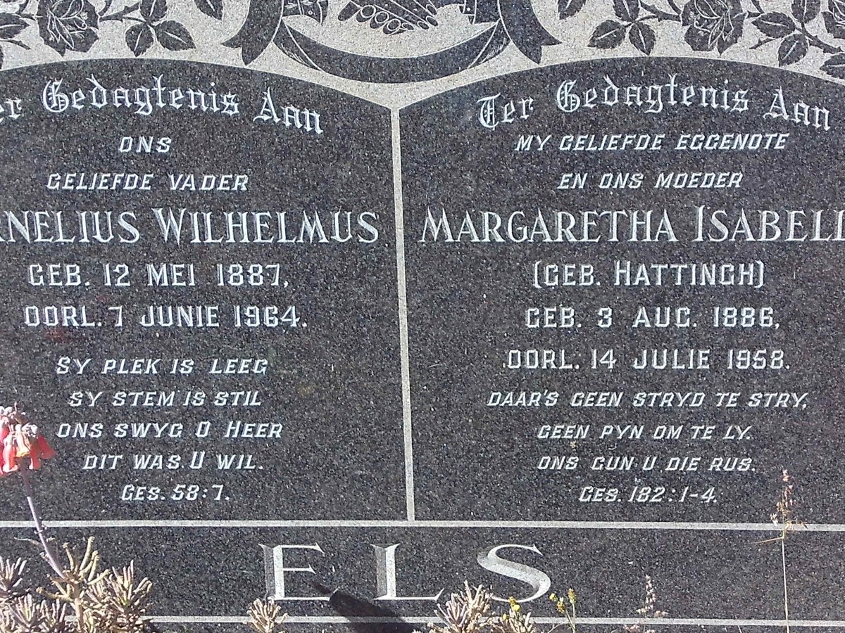 ELS Cornelius Wilhelmus 1887-1964 &amp; Margaretha Isabella HATTINGH 1886-1958