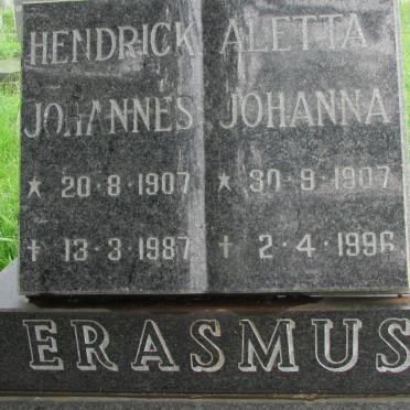 ERASMUS Hendrick Johannes 1907-1987 &amp; Aletta Johanna 1907-1996