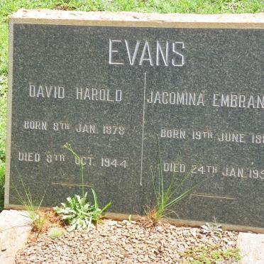 EVANS David Harold 1878-1944 &amp; Jacomina Embranche 1888-1951