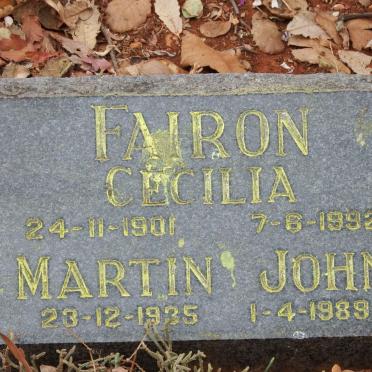 FAIRON Cecilia 1901-1992 :: FAIRON Martin John 1935-1989