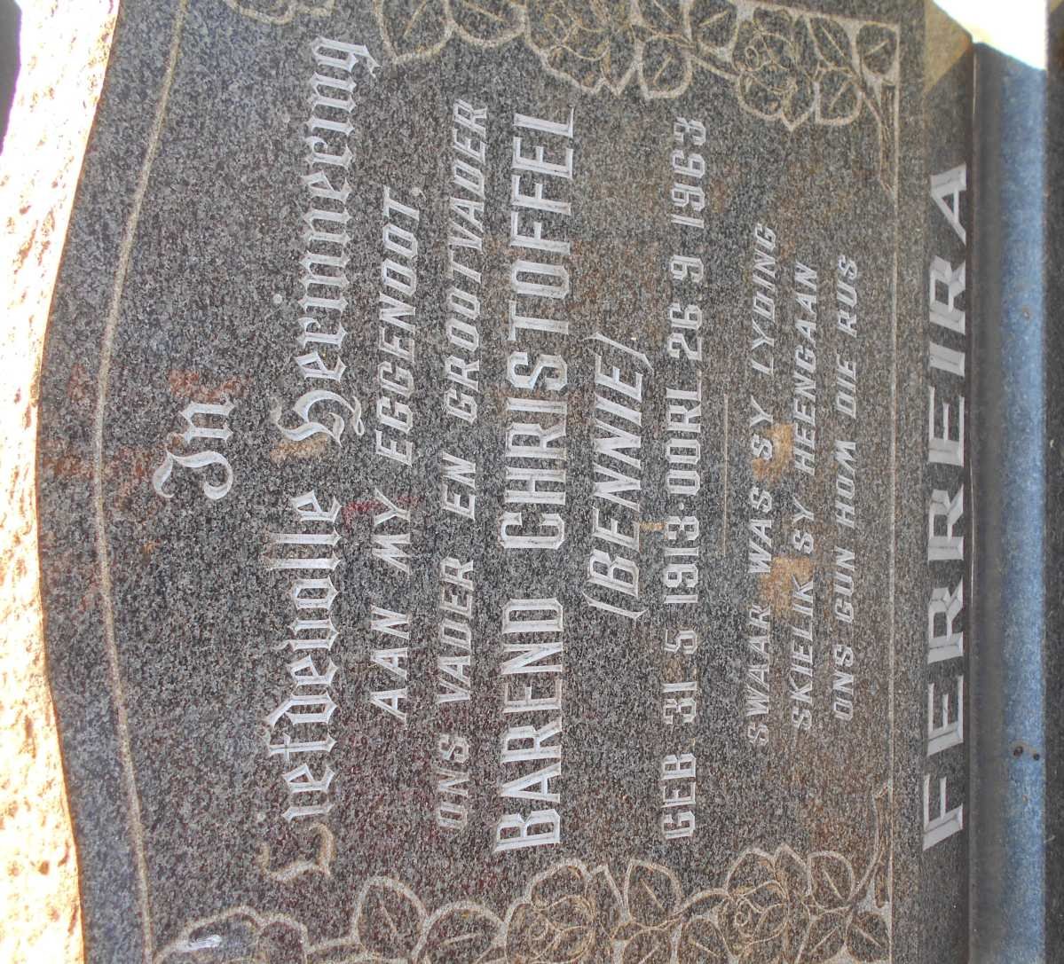 FERREIRA Barend Christoffel 1913-1963 :: HATTINGH Catherina nee FERREIRA 1919-1980