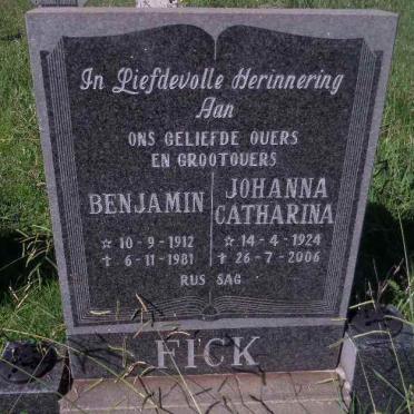 FICK Benjamin 1912-1981 &amp; Johanna Catharina 1924-2006