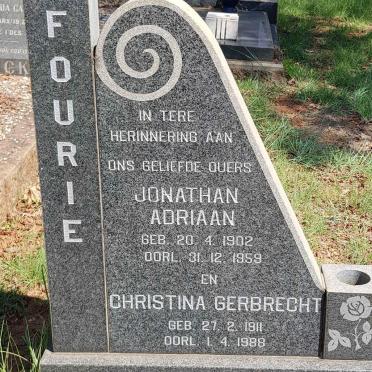 FOURIE Jonathan Adriaan 1902-1959 &amp; Christina Gerbrecht 1911-1988