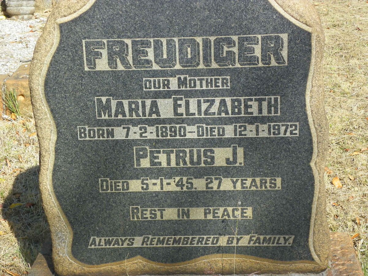 FREUDIGER Maria Elizabeth 1890-1972 :: FREUDIGER Petrus J. -1945