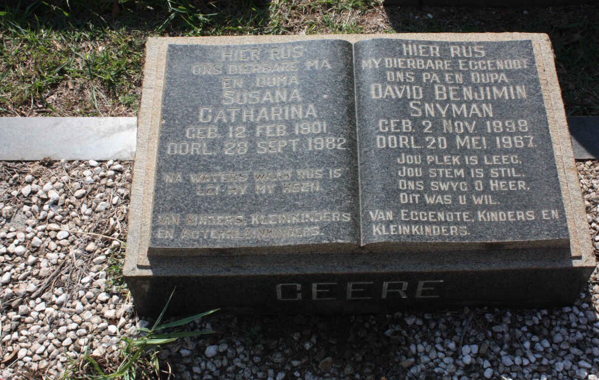 GEERE David Benjimin Snyman 1898-1967 &amp; Susana Catharina 1901-1982