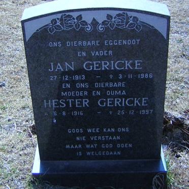 GERICKE Jan 1913-1986 &amp; Hester 1916-1997