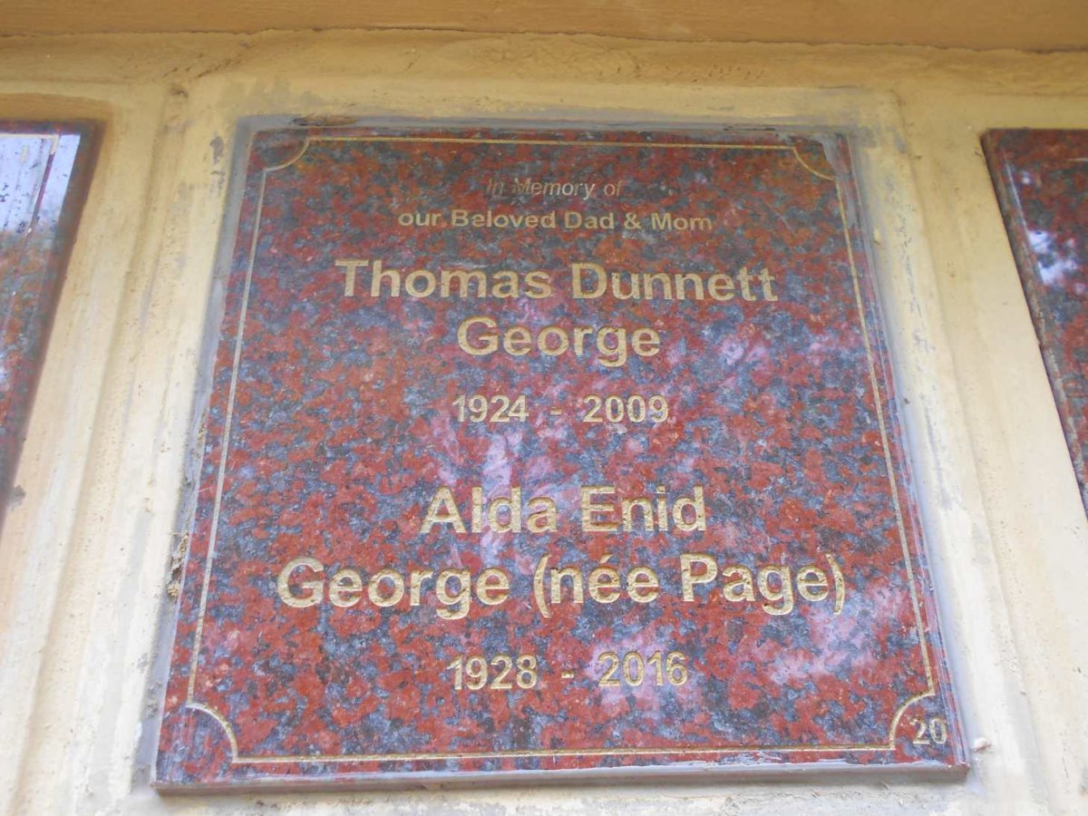 GEORGE Thomas Dunnett 1924-2009 &amp; Alda Enid PAGE 1928-2016