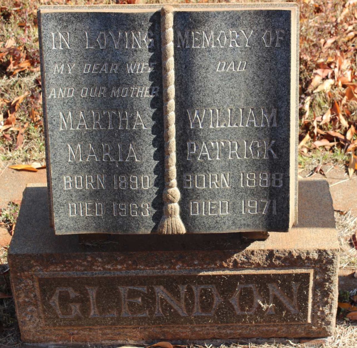 GLENDON William Patrick 1888-1971 &amp; Martha Maria 1890-1963