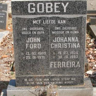 GOBEY John Ford 1909-1971 &amp; Johanna Christina FERREIRA 1935-1993