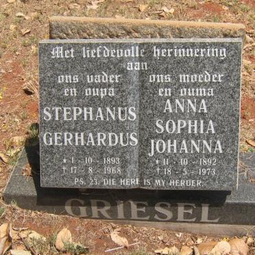 GRIESEL Stephanus Gerhardus 1893-1968 &amp; Anna Sophia Johanna 1892-1973