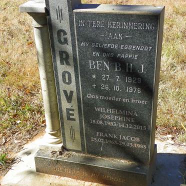 GROVE B.H.J. 1929-1976 &amp; Wilhelmina Josephine 1933-2015 :: GROVE Frank Jacob 1963-1988