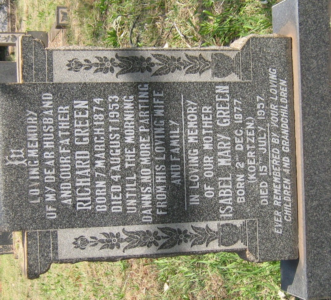 GREEN Richard 1874-1953 &amp; Isabel Mary KOERTZEN 1877-1957