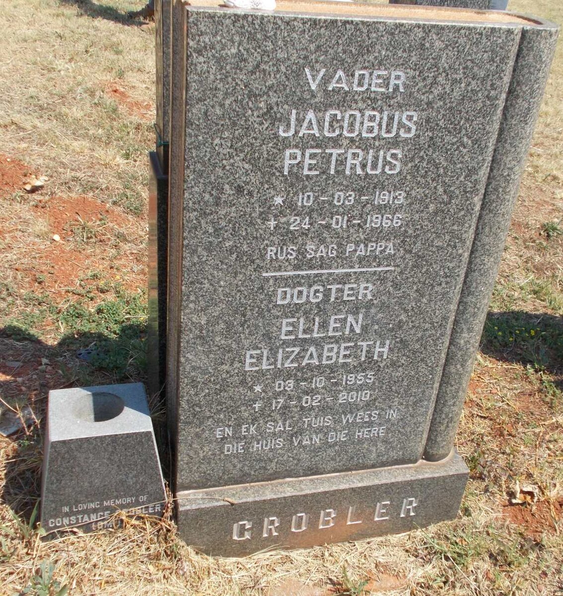 GROBLER Jacobus Petrus 1913-1966 :: GROBLER Ellen Elizabeth 1955-2010 :: GROBLER Constance