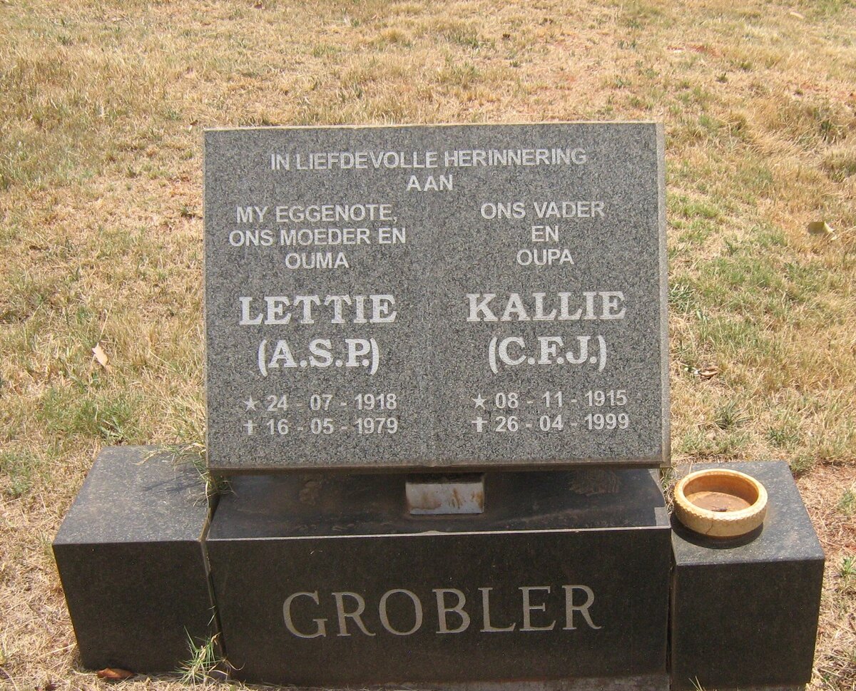 GROBLER C.F.J. 1915-1999 &amp; A.S.P. 1918-1979