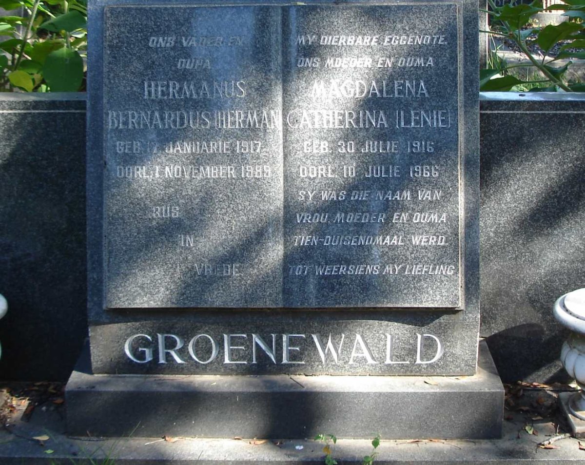 GROENEWALD Hermanus Bernardus 1917-1989 &amp; Magdalena Catherina 1916-1966