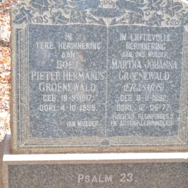 GROENEWALD Pieter Hermanus 1917-1959 &amp; Martha Johanna ERASMUS 1892-1977