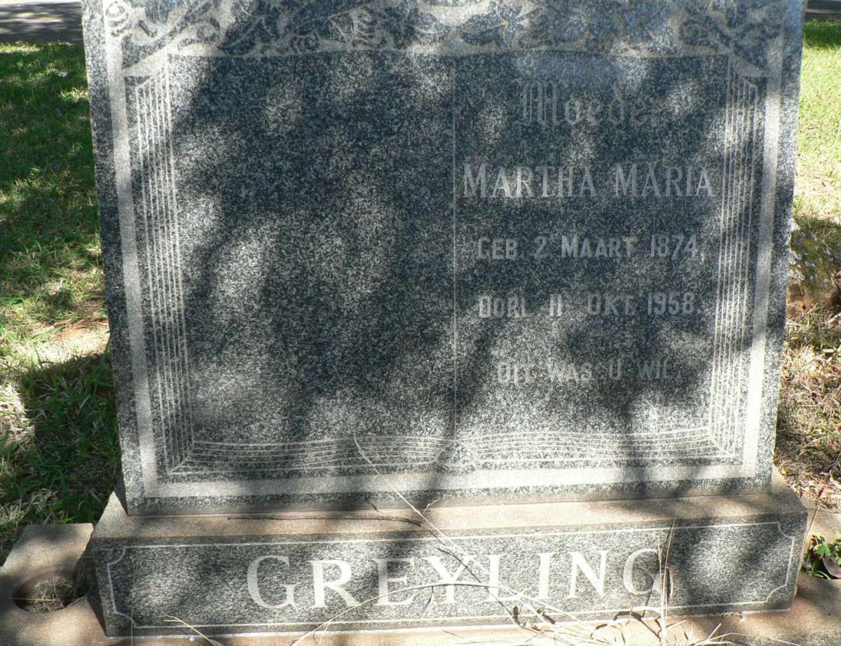 GREYLING Martha Maria 1874-1958