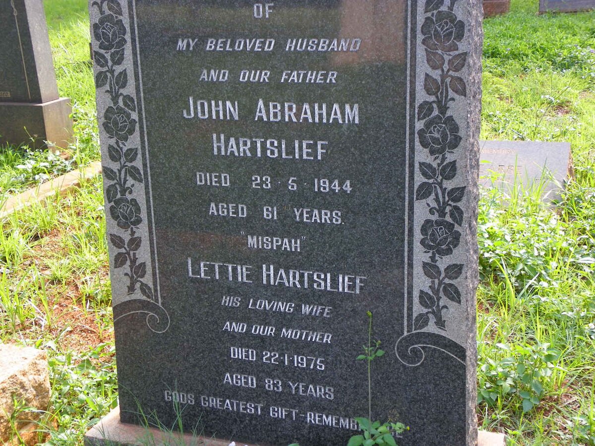 HARTSLIEF John Abraham -1944 &amp; Lettie -1975