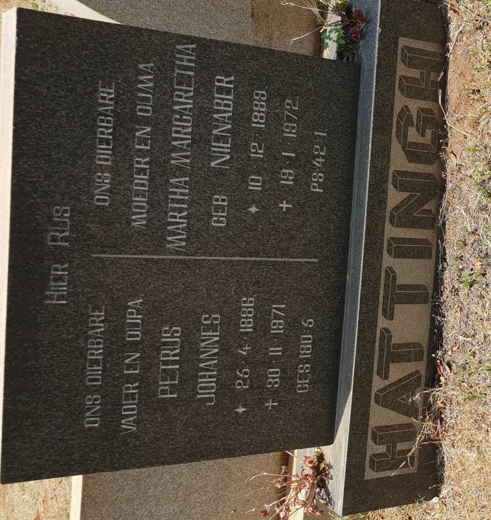 HATTINGH Petrus Johannes 1886-1971 &amp; Martha Margaretha NIENABER 1889-1972