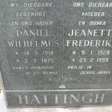 HATTINGH Daniel Wilhelmus 1910-1973 &amp; Jeanette Frederika 1928-1999
