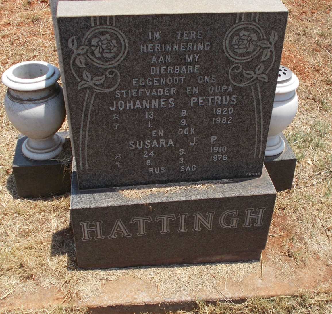 HATTINGH Johannes Petrus 1920-1982 &amp; Susara J.P. 1910-1976