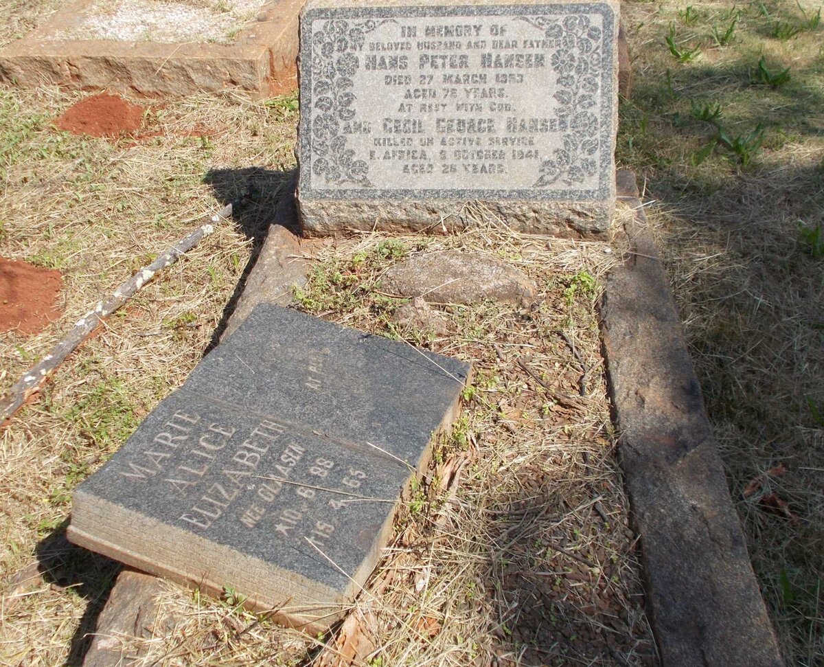 HANSEN Hans Peter -1953 &amp; Marie Alice Elizabeth CLAASEN 1888-1965 :: HANSEN Cecil George -1941