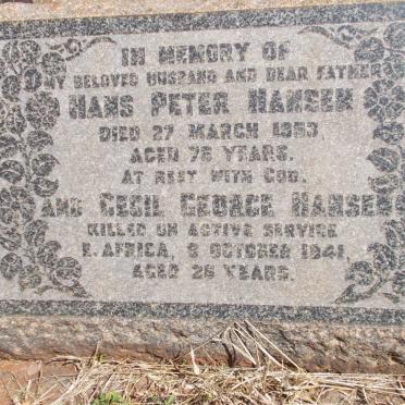 HANSEN Hans Peter -1953 &amp; Marie Alice Elizabeth CLAASEN 1888-1965 :: HANSEN Cecil George -1941 