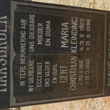 HAASBROEK Gert Christiaan 1916-1980 &amp; Maria KLEINDING 1923-1996