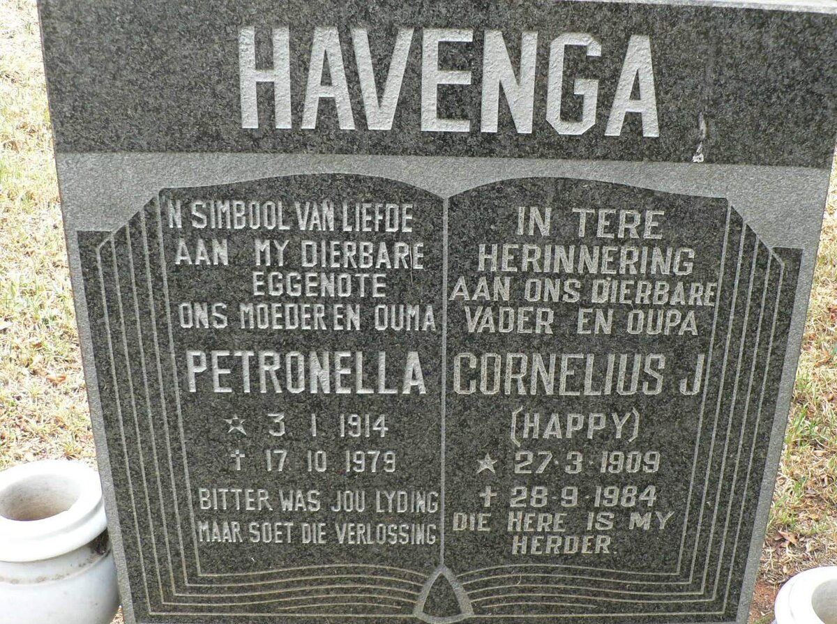 HAVENGA Cornelius J. 1909-1984 &amp; Petronella 1914-1979