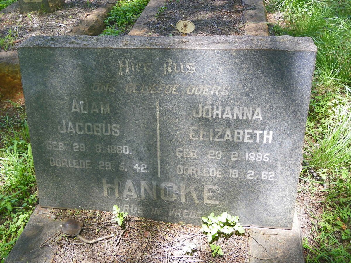 HANCKE Adam Jacobus 1880-1942 &amp; Johanna Elizabeth 1895-1962