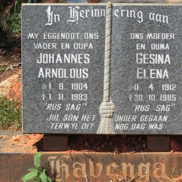 HAVENGA Johannes Arnoldus 1904-1983 &amp; Gesina Elena 1912-1985