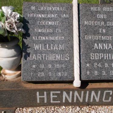 HENNING William Marthienus 1914-1978 &amp; Anna Sophia 1914-1986