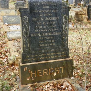 HERBST Hester Francina Sophia nee VENTER 1895-1962 :: HERBST Willem Jacobus 1926-1945