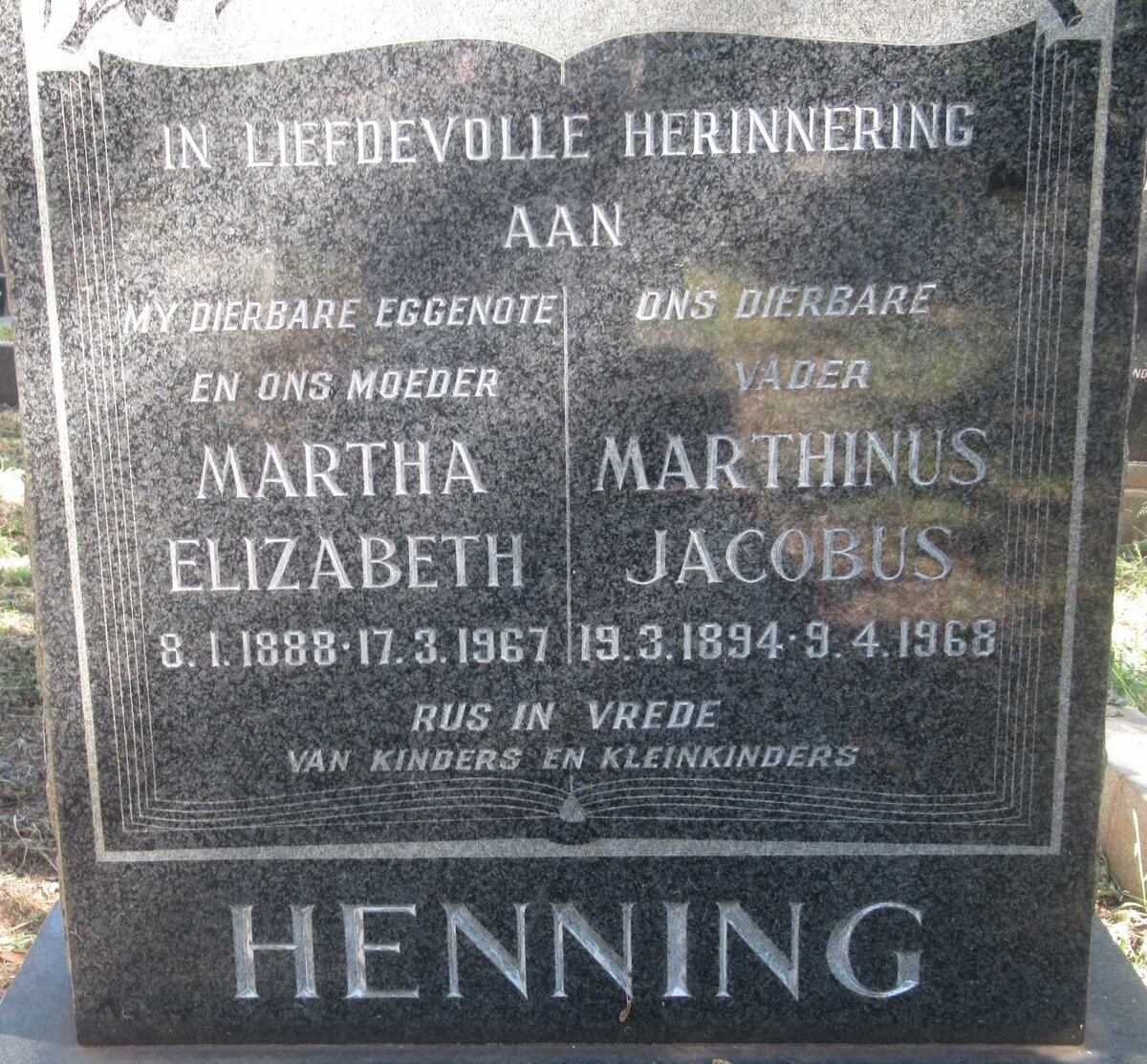 HENNING Marthinus Jacobus 1894-1968 &amp; Martha Elizabeth 1888-1967