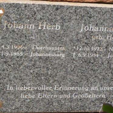 HERB Johann 1906-1985 &amp; Johanna HOSER 1912-1984