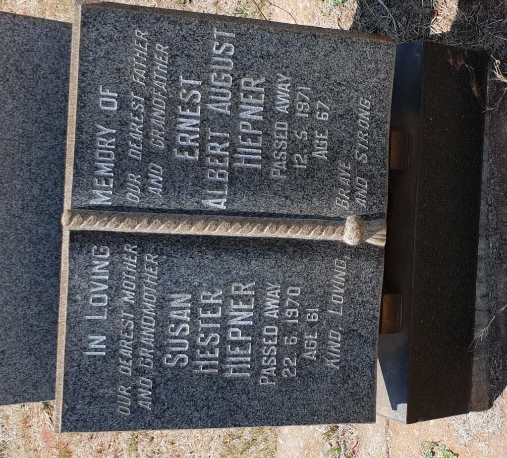 HIEPNER Ernest Albert August -1971 &amp; Susan Hester -1970