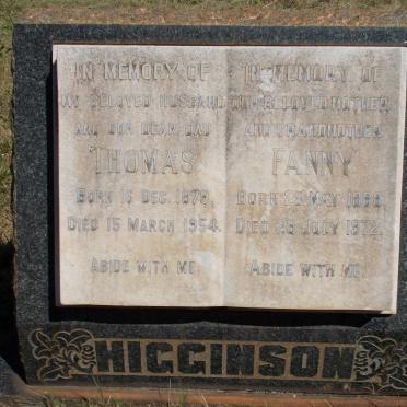 HIGGINSON Thomas 1879-1954 &amp; Fanny 1888-1972