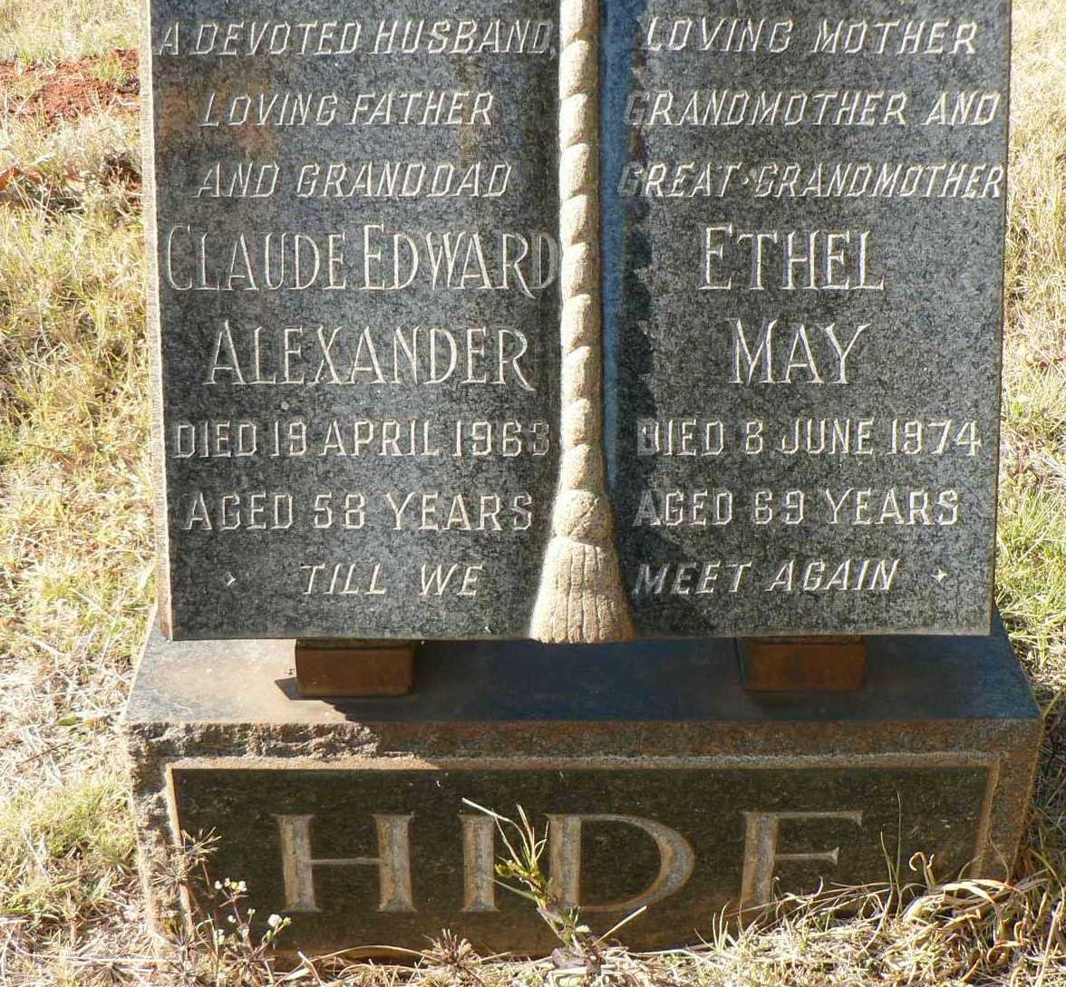 HIDE Claude Edward Alexander -1963 &amp; Ethel May -1974